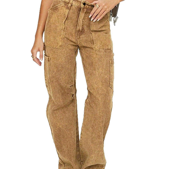 Damen lockere Utility-Cargo-Jeans mit geradem Bein und aufgesetzten Taschen Shop Nory
