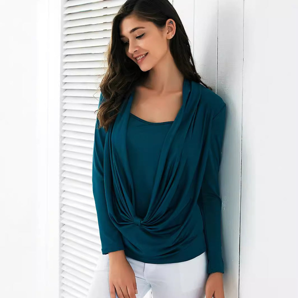 Damen Elegantes Drapiertes Wickel-Top mit vorderer Knotendetail & integrierter Spaghettiträger-Camisole Shop Nory