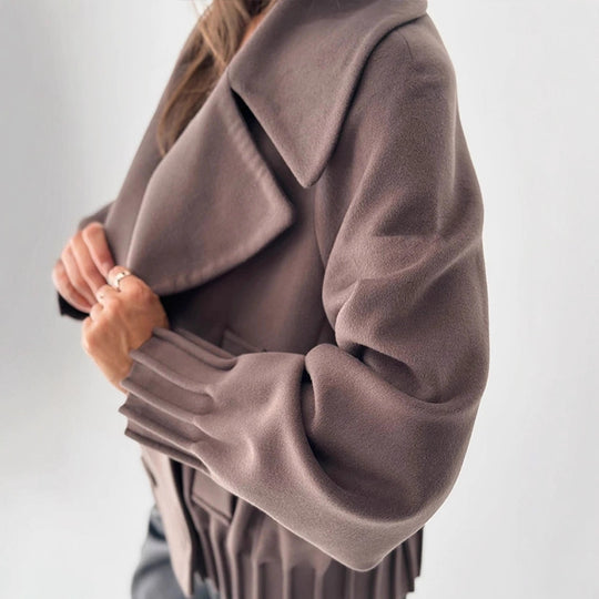 Damen Kurzer Boxy-Wollmantel mit übergroßem Schalkragen, doppelter Knopfleiste und geripptem Bund Shop Nory