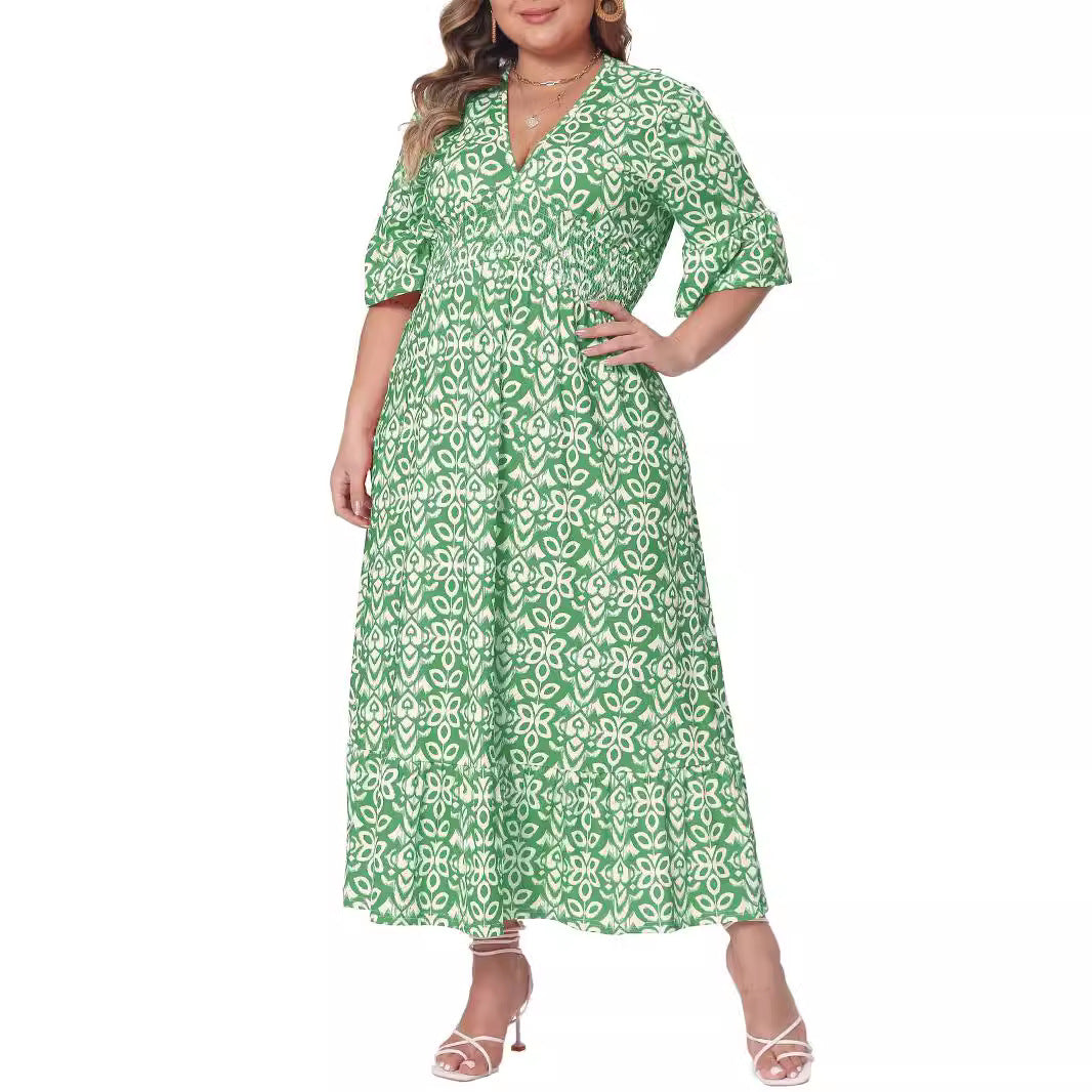 Damen Midikleid in A‑Linie mit grafischem Allover‑Print, geraffter Taillenpartie und Volantstufen Shop Nory