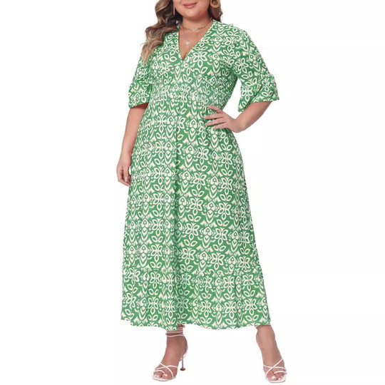 Damen Midikleid in A‑Linie mit grafischem Allover‑Print, geraffter Taillenpartie und Volantstufen Shop Nory