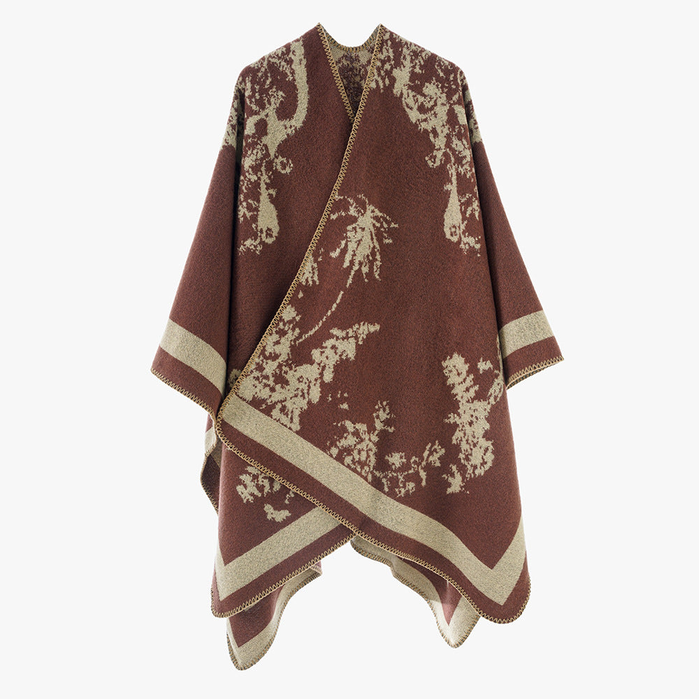 Damen Eleganter Cape‑Poncho im Kimono‑Schnitt mit Jacquard‑Strick Shop Nory