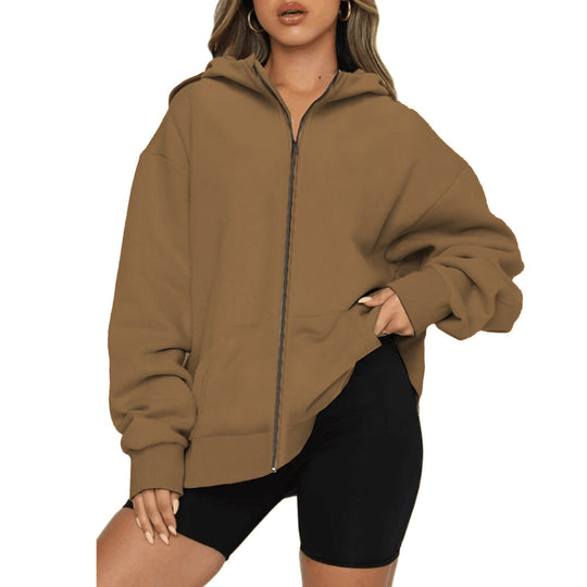 Damen nan leichte Zip-Kapuzenjacke im Relaxed-Fit mit Kängurutasche und gerippten Bündchen Shop Nory