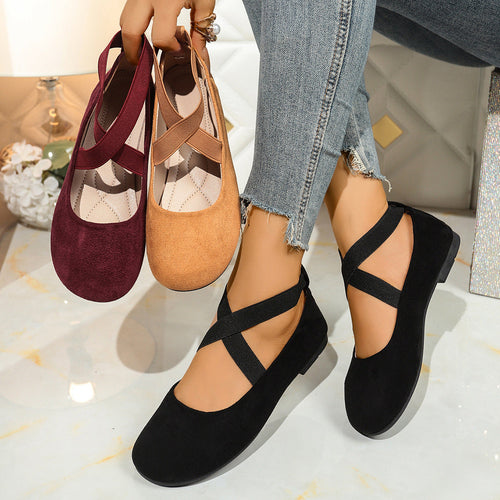 Damen Stylish Ballerinas mit elastischem Kreuzriemen und atmungsaktivem Obermaterial