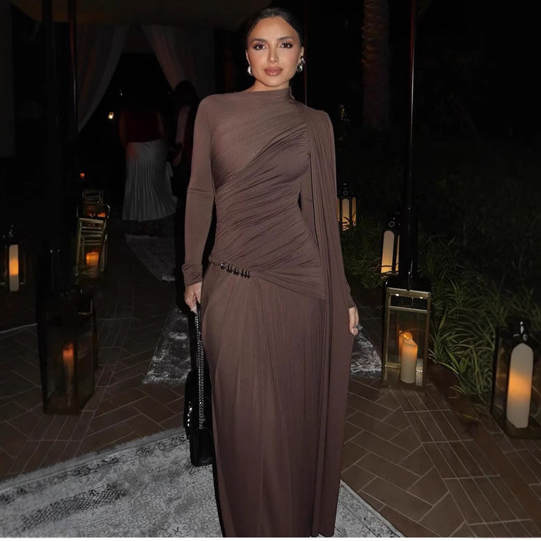 Damen Figurbetontes Abendkleid mit asymmetrischer Drapierung, gerafftem Oberteil und langer Drapé‑Schleife Shop Nory