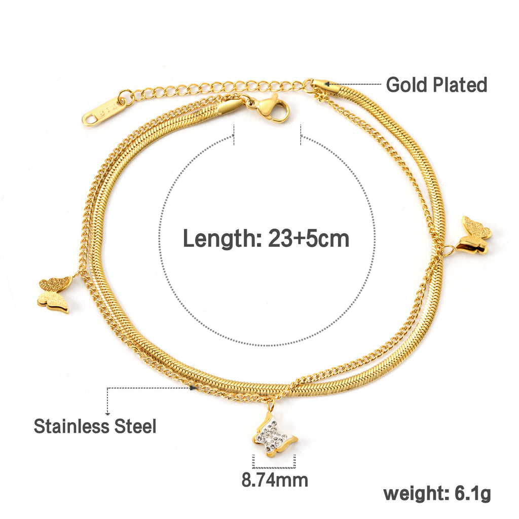 Damen Armband mit zarten Schmetterlingsanhängern und goldplattierter Oberfläche Shop Nory