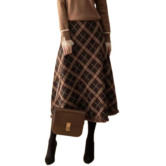 Damen Eleganter Karierter Midirock Shop Nory
