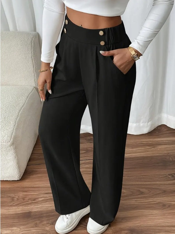 Damen Klassische weite Hose mit Knopfleiste und Taschen