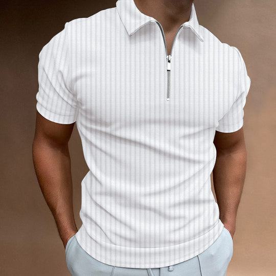Herren Kurzarm Polo-Hemd mit Reißverschluss und strukturiertem Design