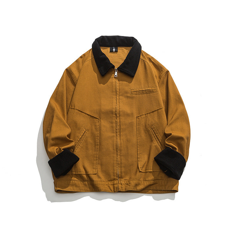 Unisex Boxy-Workwear-Jacke aus Canvas mit Cordkragen, Reißverschluss und aufgesetzten Pattentaschen Shop Nory