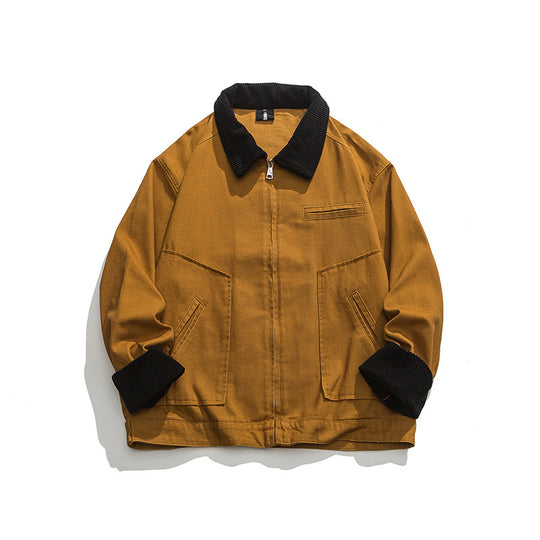 Unisex Boxy-Workwear-Jacke aus Canvas mit Cordkragen, Reißverschluss und aufgesetzten Pattentaschen Shop Nory