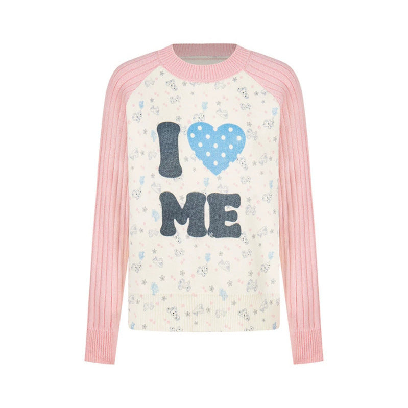 Damen Feinstrick-Pullover mit Applikations-Statement, gerippten Raglanärmeln und Mini-Print Shop Nory