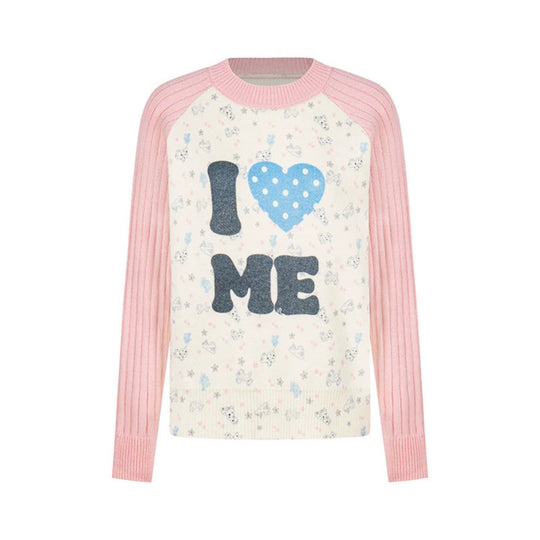 Damen Feinstrick-Pullover mit Applikations-Statement, gerippten Raglanärmeln und Mini-Print Shop Nory