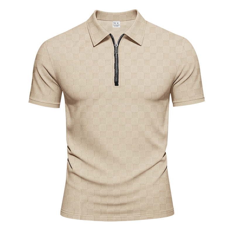 Herren nan kurzes Halbzip-Poloshirt aus strukturierter Waffelpiqué mit Hemdkragen und figurbetonter Passform Shopnory