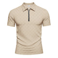 Herren nan kurzes Halbzip-Poloshirt aus strukturierter Waffelpiqué mit Hemdkragen und figurbetonter Passform Shopnory