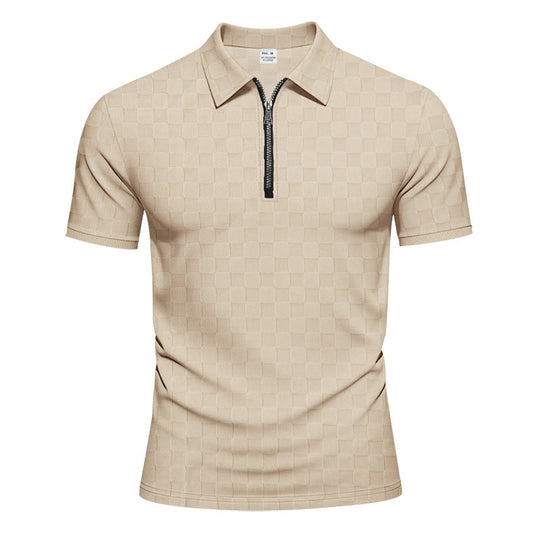 Herren nan kurzes Halbzip-Poloshirt aus strukturierter Waffelpiqué mit Hemdkragen und figurbetonter Passform Shopnory