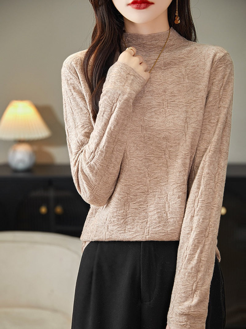 Damen Strukturiertes Feinstrick-Longsleeve mit Stehkragen und kastiger Silhouette Shop Nory
