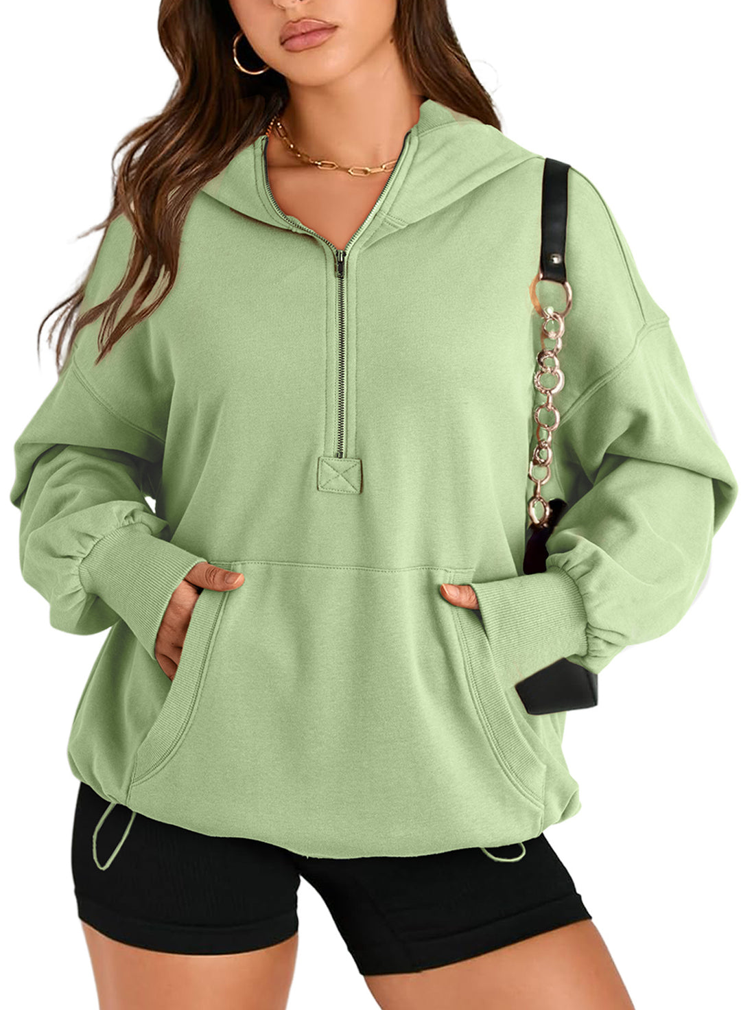 Damen Oversize-Halbzip-Hoodie mit Tunnelzug und Kängurutasche Shop Nory