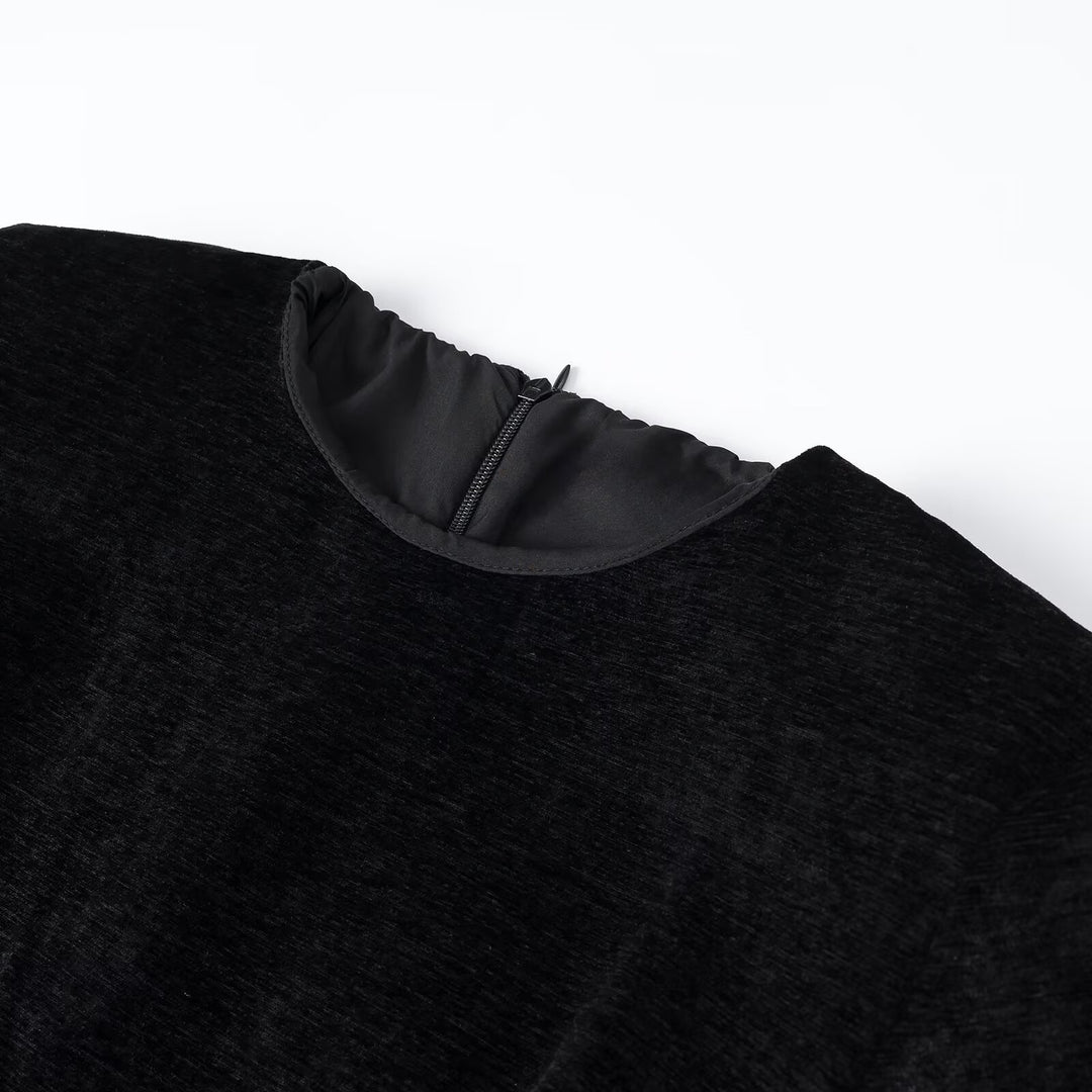 Damen Samt-Midikleid mit kurzen Ärmeln und gestuftem Plisseerock Shop Nory