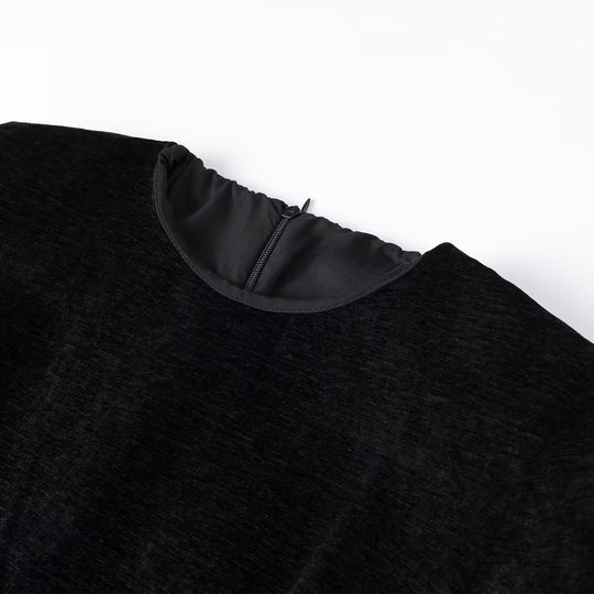 Damen Samt-Midikleid mit kurzen Ärmeln und gestuftem Plisseerock Shop Nory