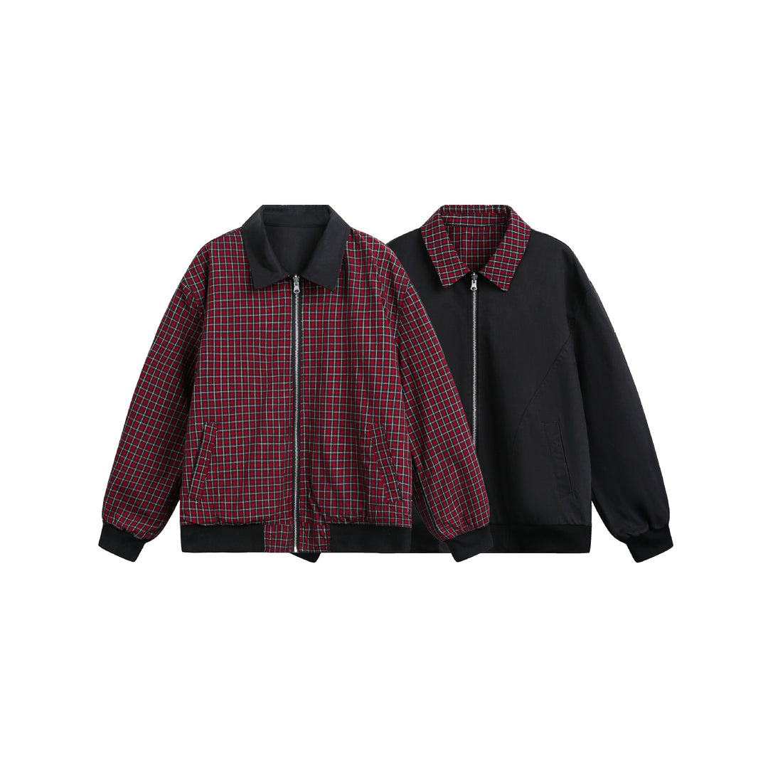 Unisex Wende‑Bomberjacke mit Karofutter, Reißverschluss und gerippten Bündchen Shop Nory
