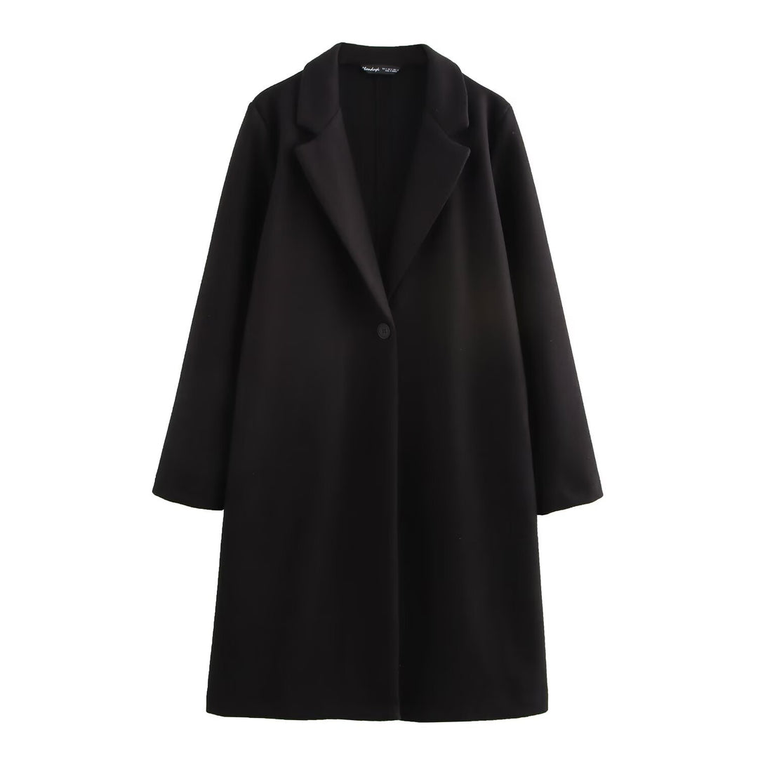 Damen Puristischer Longline-Mantel mit Reverskragen, Ein-Knopf‑Verschluss und weichem Filzfinish Shop Nory