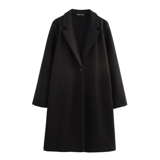 Damen Puristischer Longline-Mantel mit Reverskragen, Ein-Knopf‑Verschluss und weichem Filzfinish Shop Nory