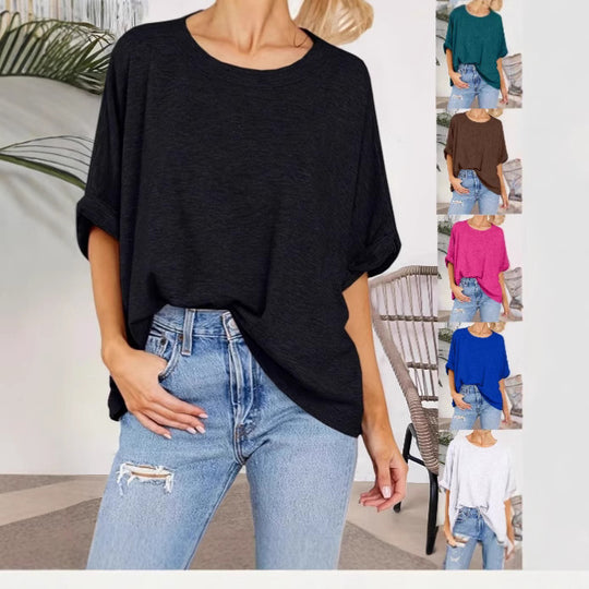 Damen Oversize-Longshirt mit weitem U-Boot-Ausschnitt und geknoteten Dreiviertelärmeln Shop Nory