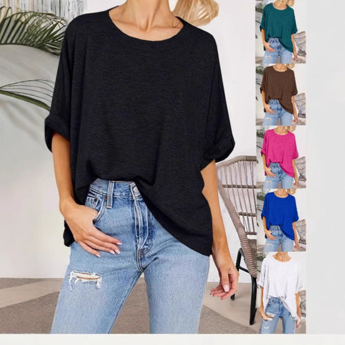 Damen Oversize-Longshirt mit weitem U-Boot-Ausschnitt und geknoteten Dreiviertelärmeln Shop Nory
