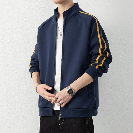 Herren Freizeit-Trainingsjacke mit Stehkragen, Reißverschluss und Kontraststreifen Shop Nory