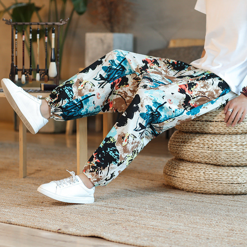 Herren Weite Haremshose im Boho-Print mit elastischem Tunnelzug und gekräuseltem Knöchelbund Shop Nory