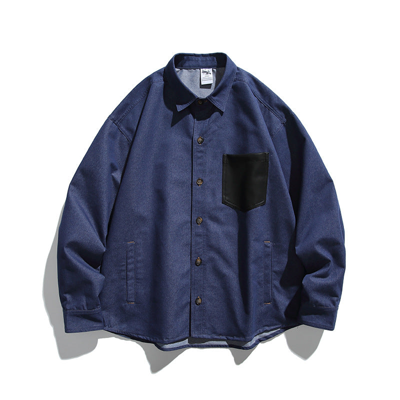 Herren Overshirt-Jacke im Worker‑Look mit kontrastierender Lederoptik‑Brusttasche Shop Nory