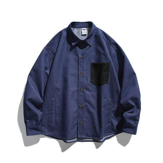 Herren Overshirt-Jacke im Worker‑Look mit kontrastierender Lederoptik‑Brusttasche Shop Nory