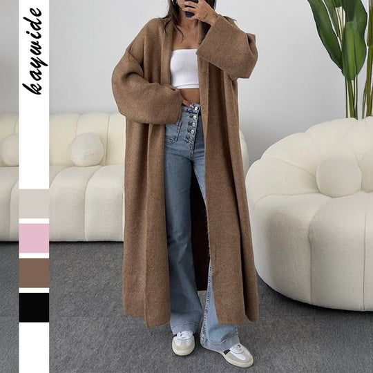 Damen nan extra-langer Oversize-Strickmantel mit offenem Schnitt, weiten Ärmeln und Kimonokragen Shop Nory
