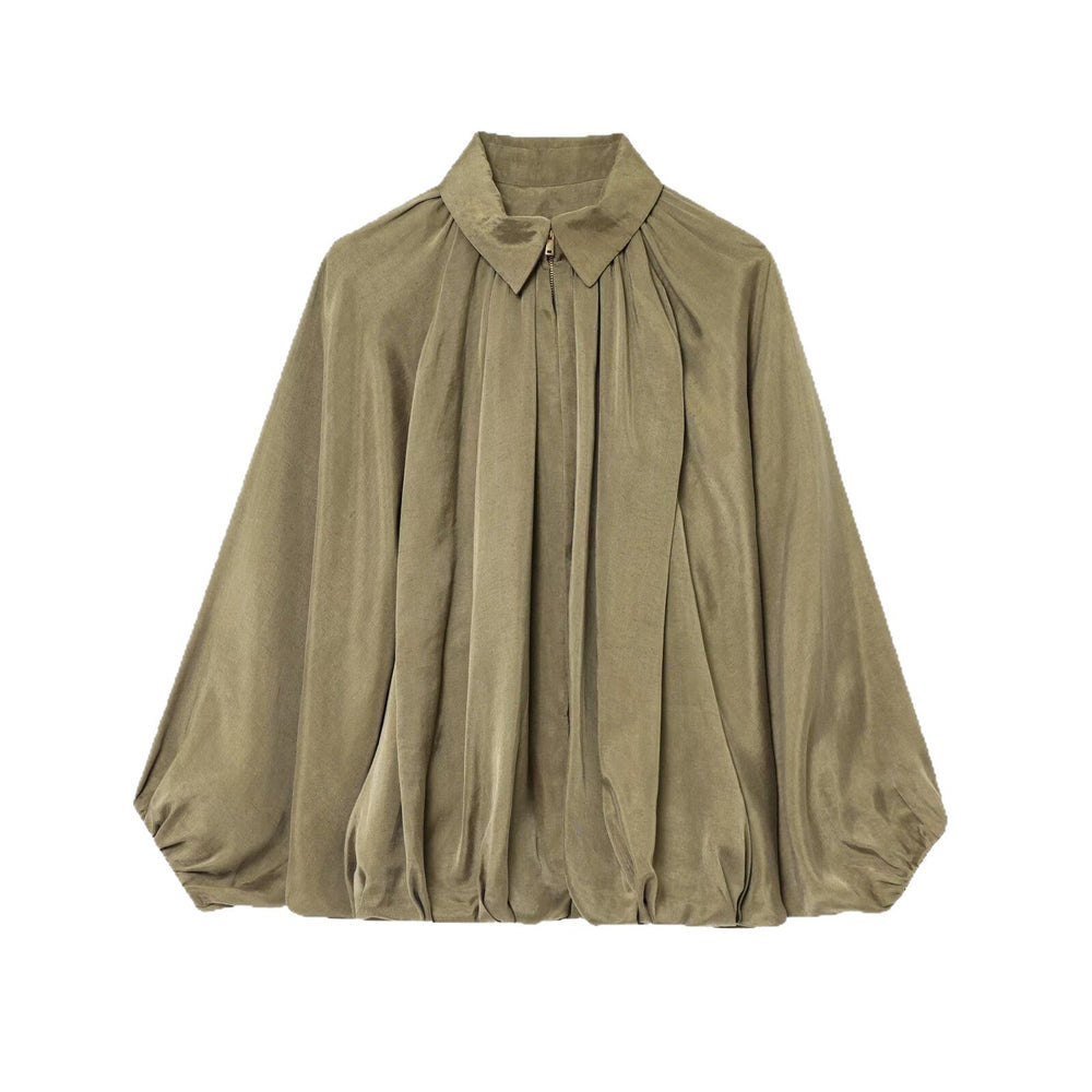 Damen Weite plissierte Cape-Übergangsjacke mit Reißverschluss und ballonförmigem Saum Shop Nory