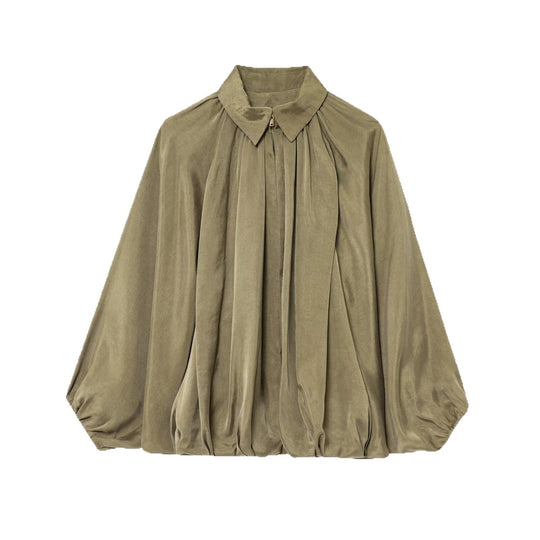 Damen Weite plissierte Cape-Übergangsjacke mit Reißverschluss und ballonförmigem Saum Shop Nory