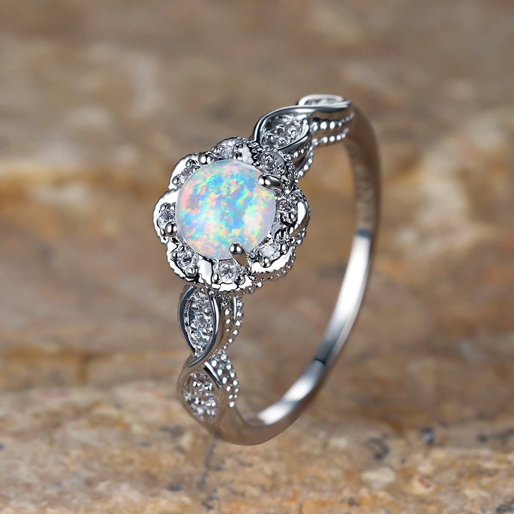 Damen Ring mit funkelndem Opal und floralen Zirkonia-Details Shop Nory