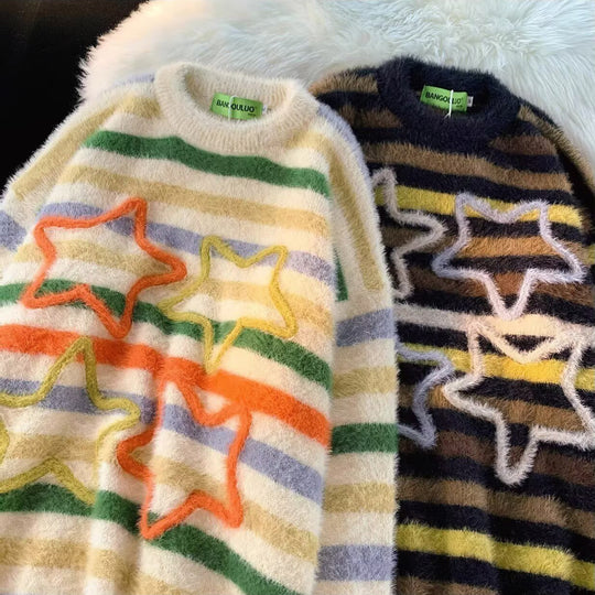 Damen Gemütlicher Strickpullover mit Sternenmotiv Shop Nory