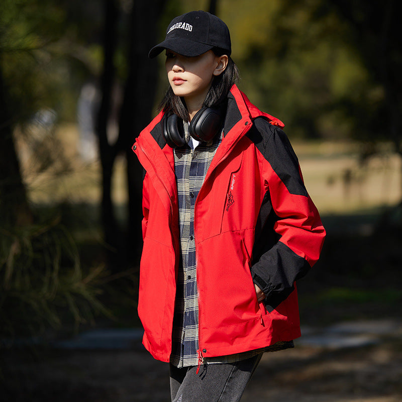 Damen zweilagige wasserabweisende Outdoorjacke mit Kapuze, Taillenregulierung und Kontrastbesätzen Shop Nory