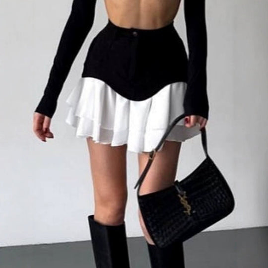 Damen Minirock mit hochtaillierter Korsettblende und mehrlagigem Volant Shop Nory