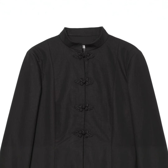 Damen Taillierter Kurzblazer mit Mandarin-Stehkragen und dekorativen Froschverschlüssen Shop Nory