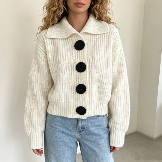 Damen Grobstrick-Cardigan mit breitem Umlegekragen Shop Nory