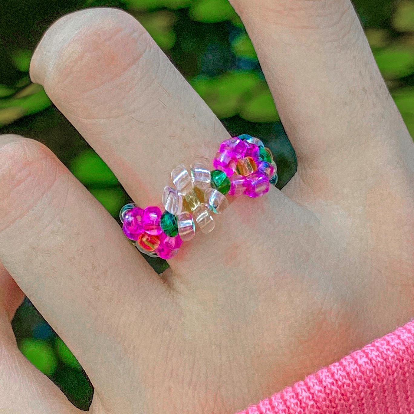 Damenring mit bunten Perlen und floralen Motiven Shop Nory