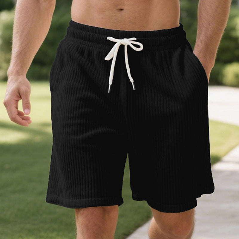 Herren nan gerippte Jersey-Shorts mit elastischem Bund, dekorativem Kordelzug und seitlichen Eingrifftaschen