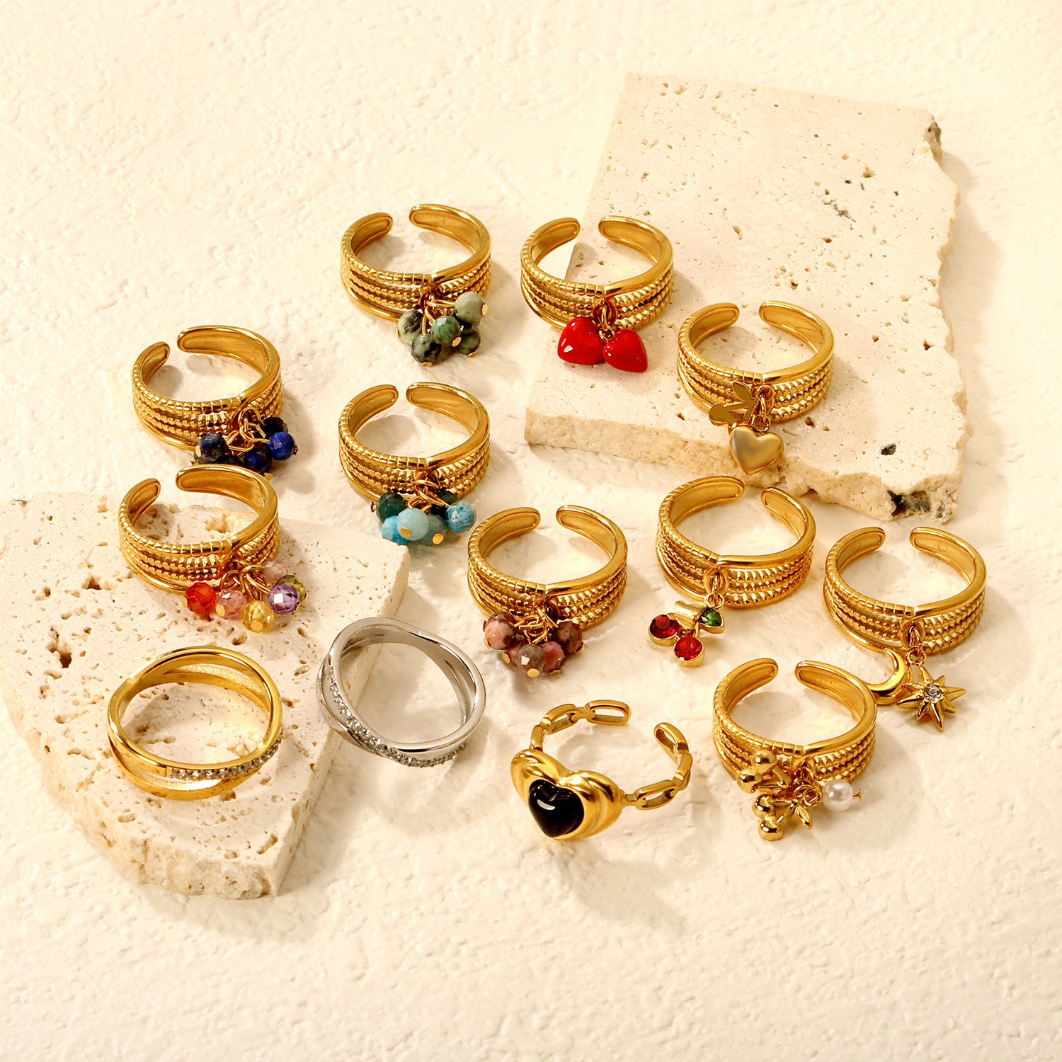 Damen Ring mit bunten Kristall-Akzenten und geschwungenem Design Shop Nory