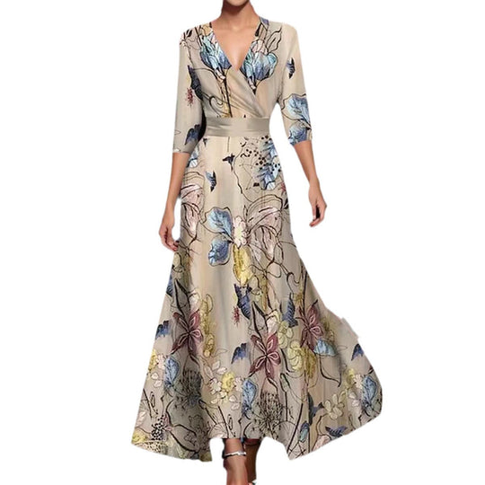Damen Maxikleid mit floralem Design und schickem V-Ausschnitt