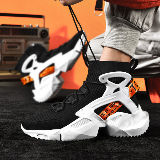 Herren Futuristische High-Top Strick-Sneaker mit Exoskelett-Fersenstütze Shopy Nory