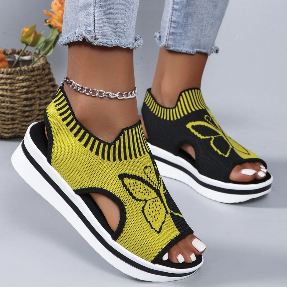 Damen Sportliche Plateau-Sandalen mit modischem Schmetterlingsdesign