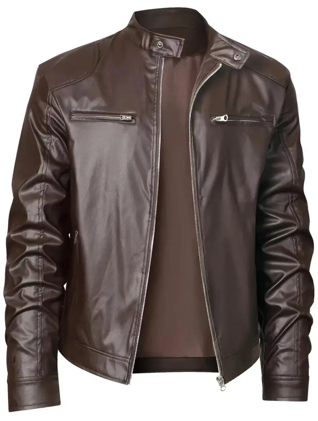 Herren Kunstleder Bikerjacke mit Taschen