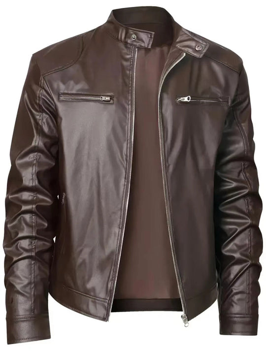 Herren Kunstleder Bikerjacke mit Taschen